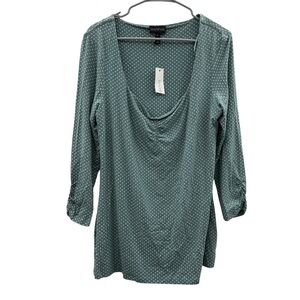 Long Tall‎ Sally NWT Polka Dot Top Women’s Size Large Sage White Sweetheart Neck